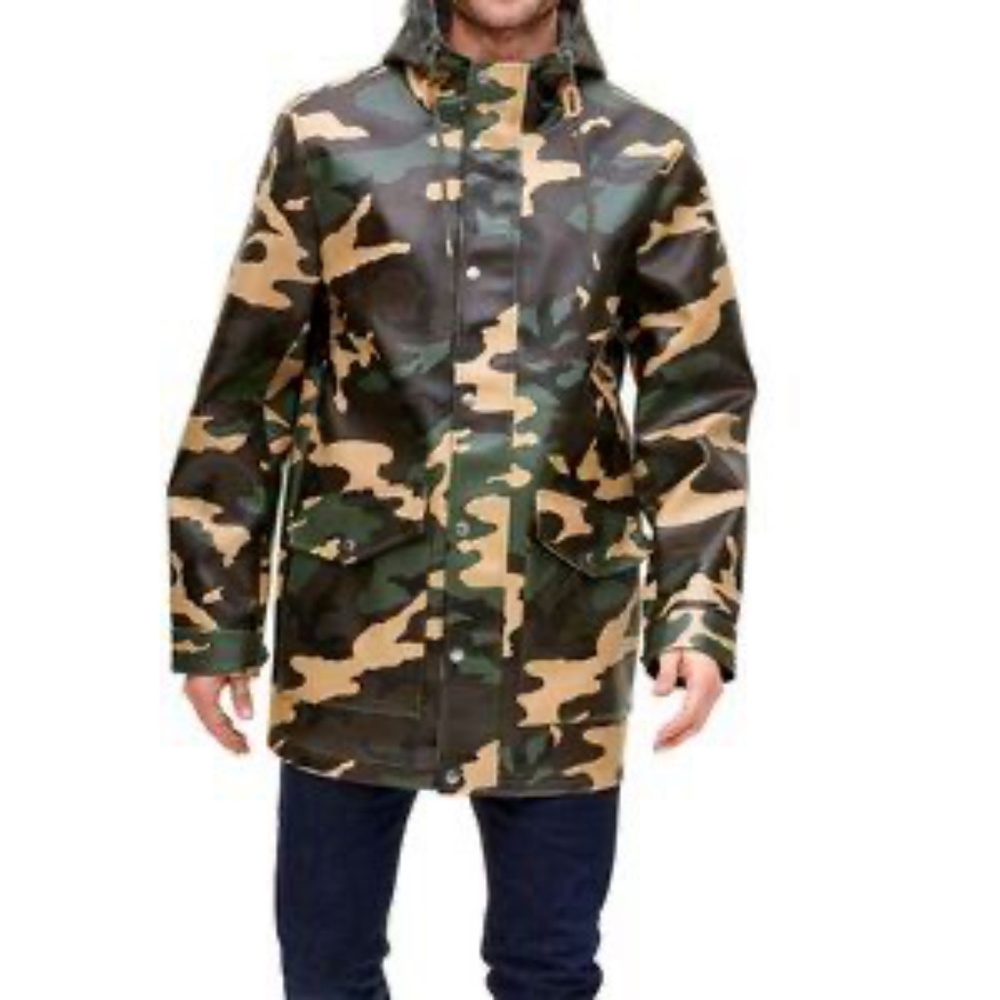 Men's Rain Jacket: Levi's Men's Rubberized Rain Parka Jacket, Camo, Small